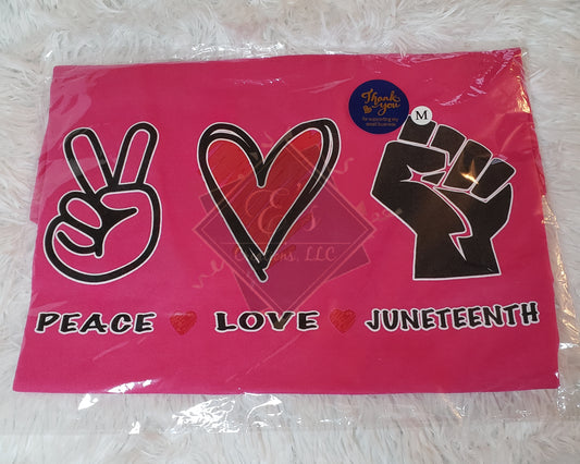 Pink, Medium Peace, Love, Juneteenth Tee (Clearance)
