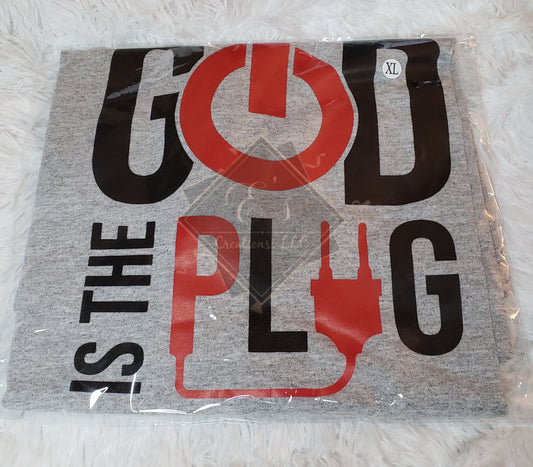 Grey, X-Large God is the Plug Tee (Clearance)