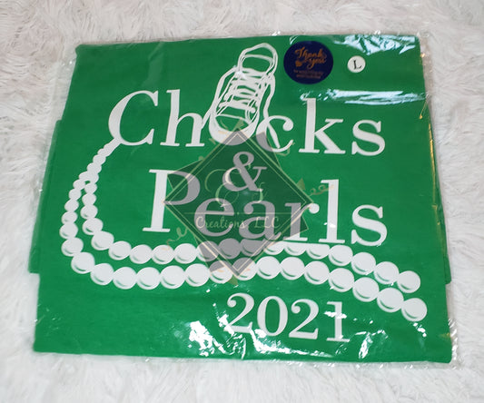 Green, Large Chucks and Pearls Tee (Clearance)