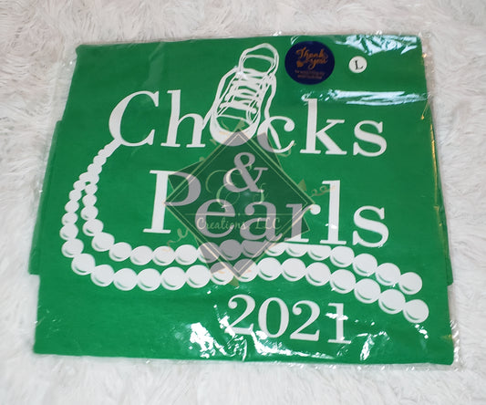 Green, Large Chucks and Pearls Tee (Clearance)