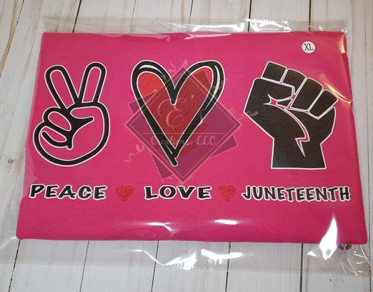 XL Pink Peace, Love, Juneteenth Tee (CLEARANCE)